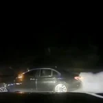 A sheriff's patrol car on a highway after a high-speed chase in South Carolina