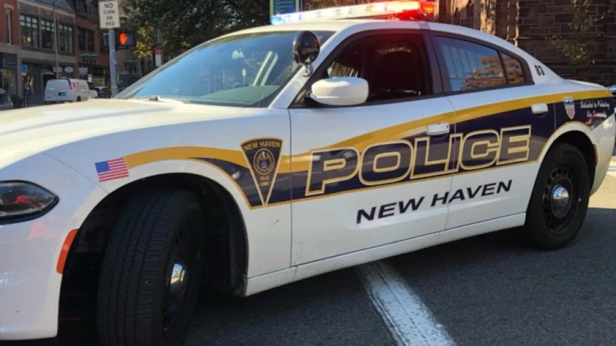 Police lights flashing during a kidnapping investigation in Connecticut